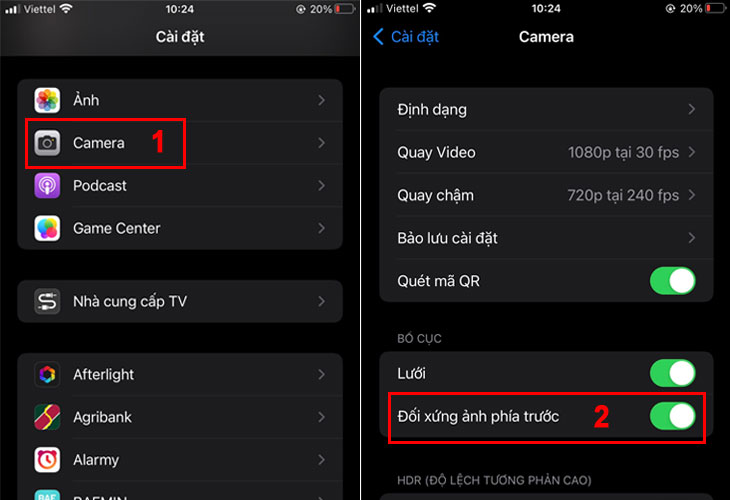 Các bước bật chế độ ảnh gương trên camera trước của iPhone