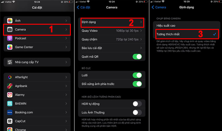 Cài đặt lưu ảnh dưới định dạng JPEG trên iPhone