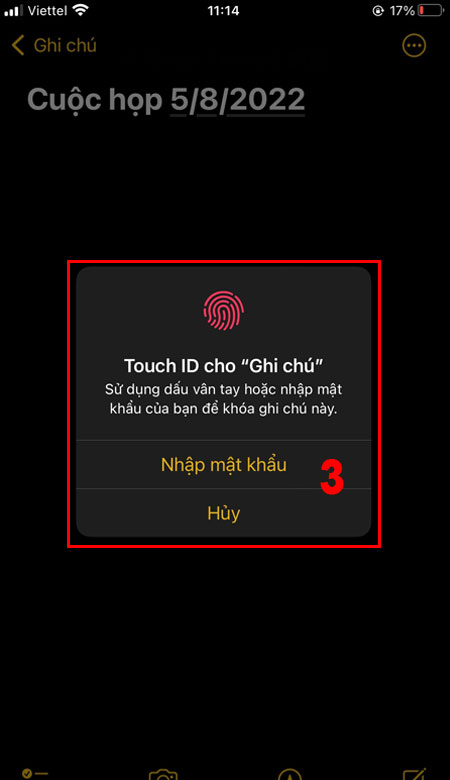 Tạo mật khẩu hoặc sử dụng Touch ID để mở khóa ghi chú
