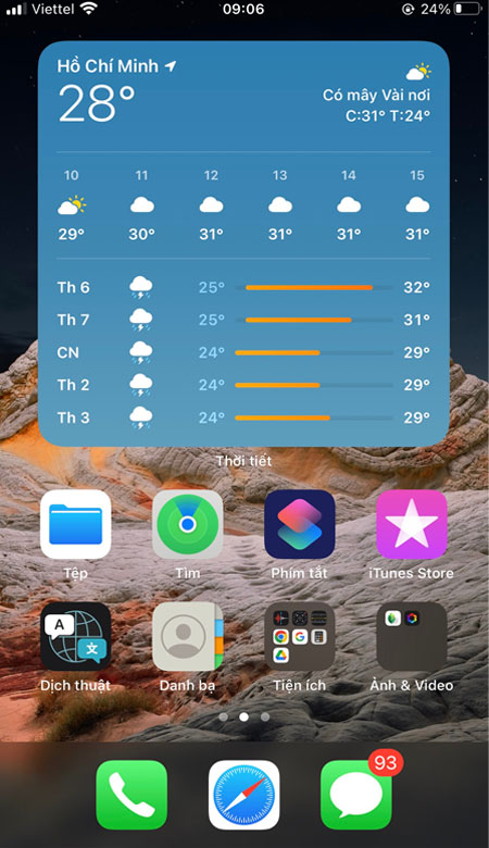 Màn hình chính sau khi bạn thêm widget