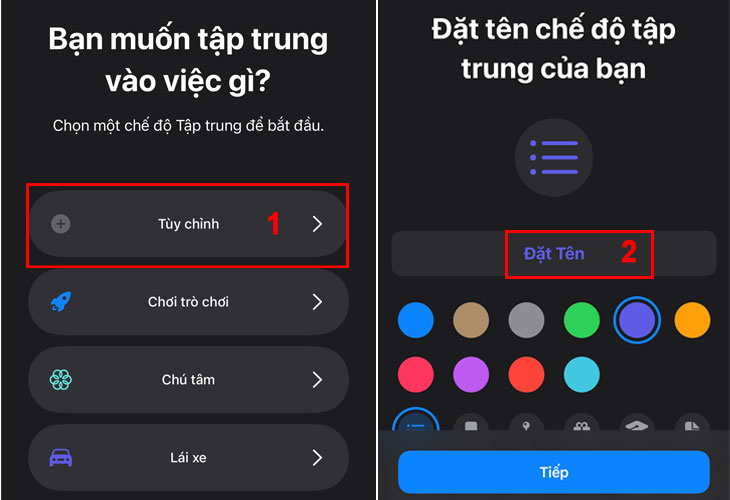 Đặt tên cho chế độ mà bạn cần tập trung