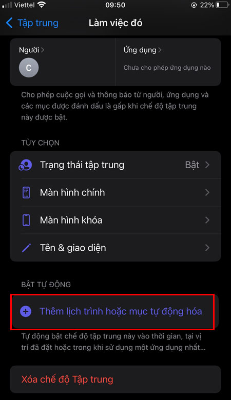 Cài đặt cho iPhone tự động kích hoạt chế độ tập trung