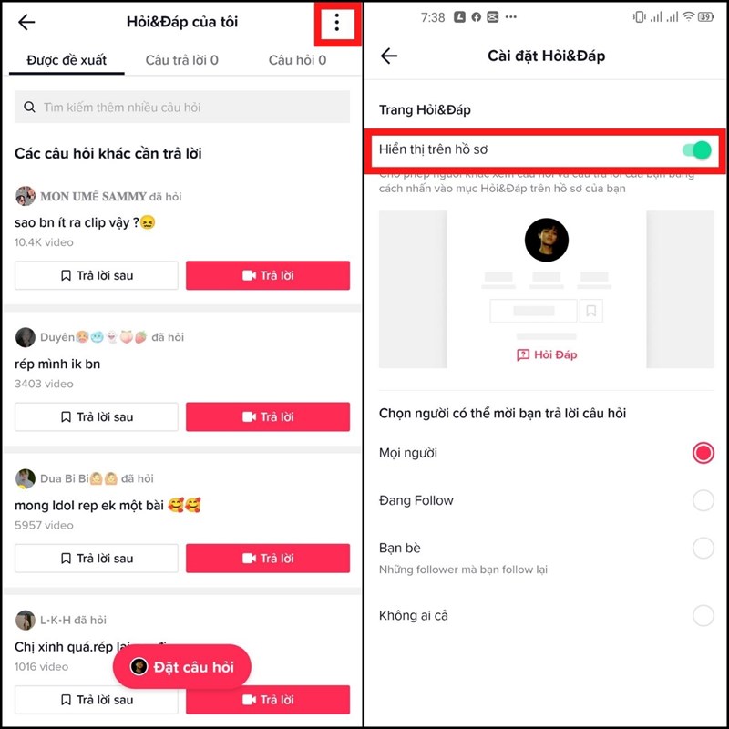 Cách bật hỏi đáp trên TikTok