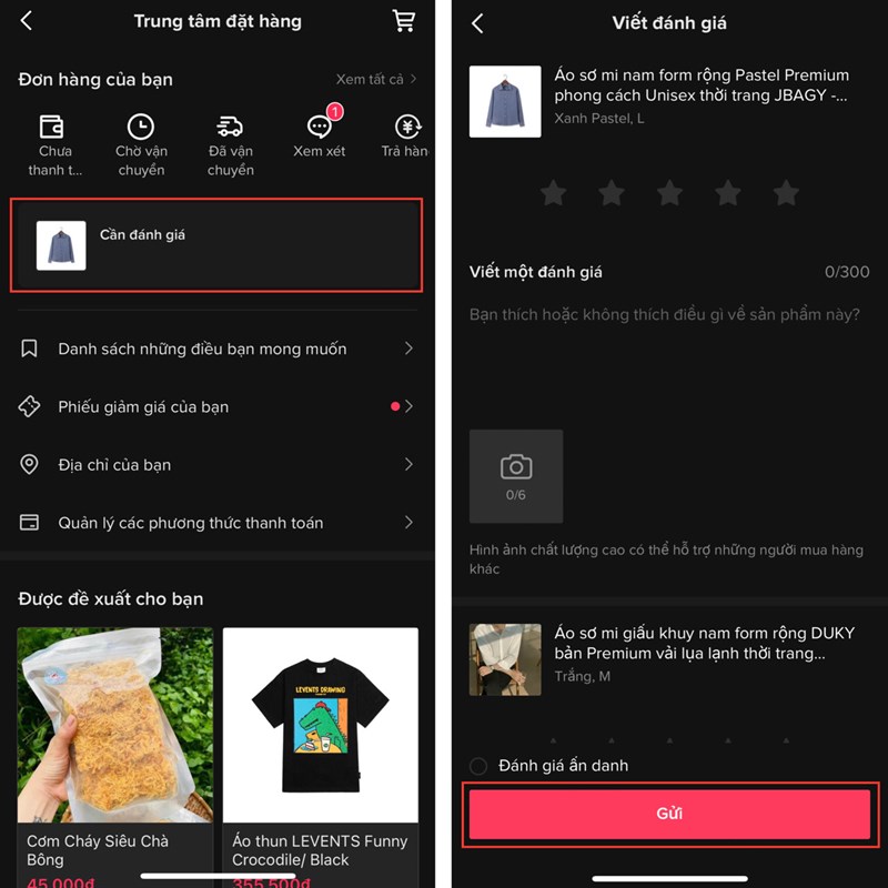 B4: Cách đánh giá sản phẩm trên TikTok Shop