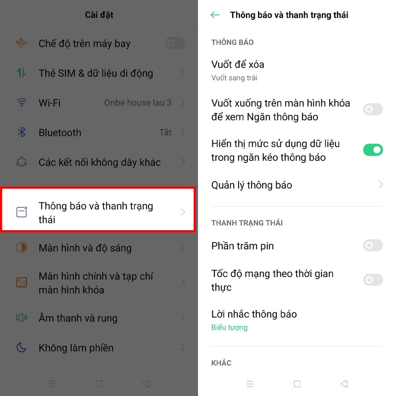 Cách hiển thị phần trăm pin trên OPPO