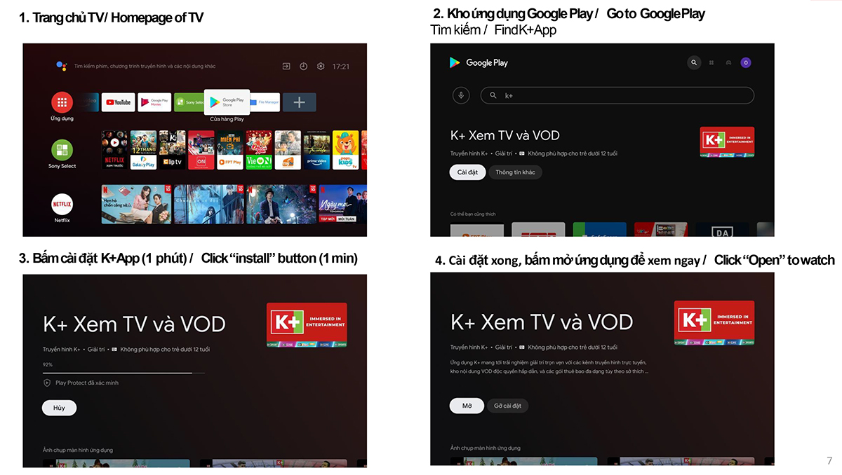 Hướng dẫn cài đặt ứng dụng K+ trên Android TV