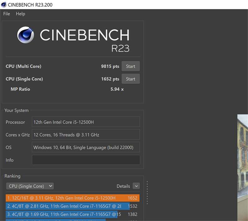 Điểm Cinebench R23 của Vivobook 14X OLED.