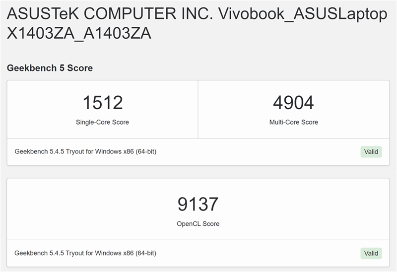 Điểm GeekBench 5 của Vivobook 14X OLED.