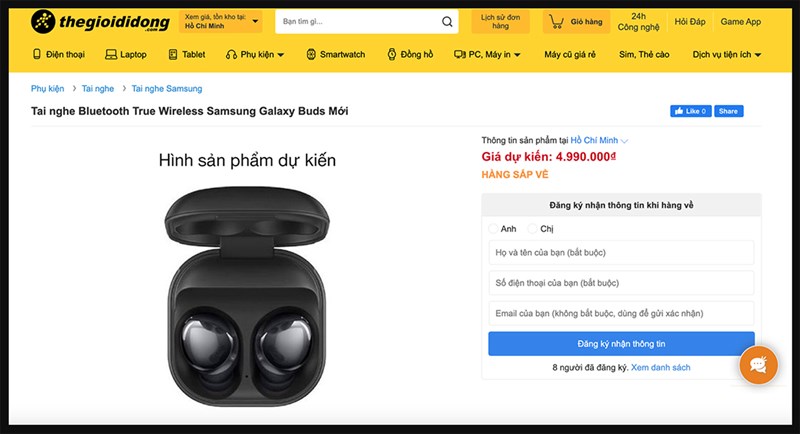 Samsung Galaxy Buds mới vừa được Thế Giới Di Động cập nhật trạng thái