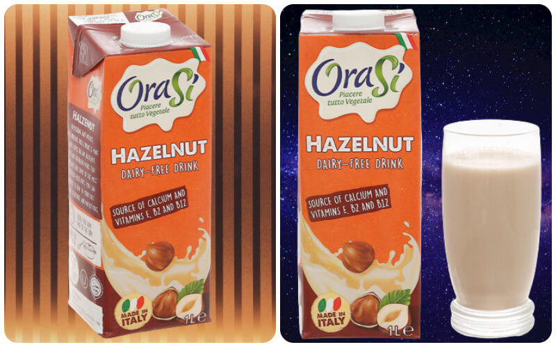 Sữa hạt phỉ Orasi có bao bì nổi bật bởi màu cam và nâu