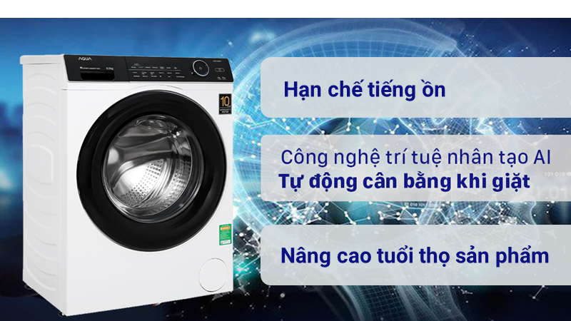 Tìm hiểu công nghệ trí tuệ nhân tạo trên máy giặt Aqua > Công nghệ AI DBT giúp hạn chế tiếng ồn, rung lắc, đảm bảo tuổi thọ máy