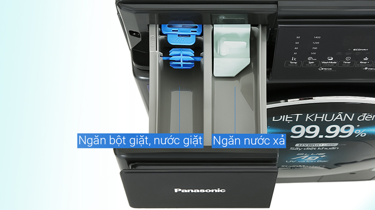 Đánh giá chi tiết máy giặt cửa trước Panasonic dòng FR mới có sấy tiện ích 2kg - Hộc chứa nước xả, xà phòng