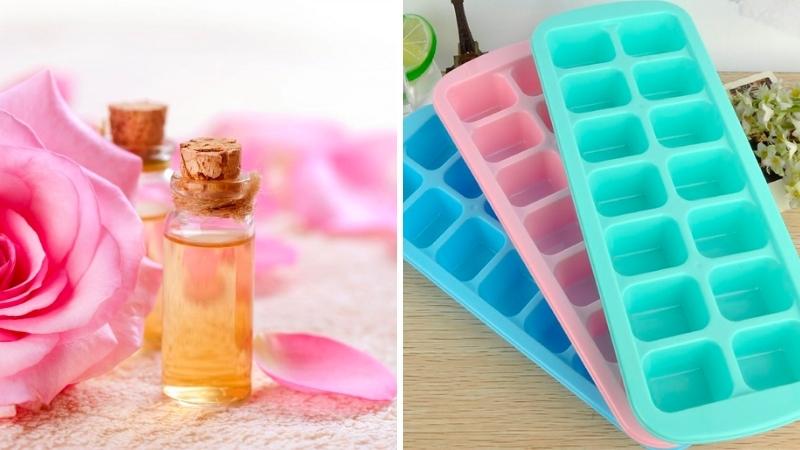 Ingredients for making rose ice cubes for skincare