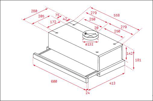 kích thước máy hút mùi teka 60 cm