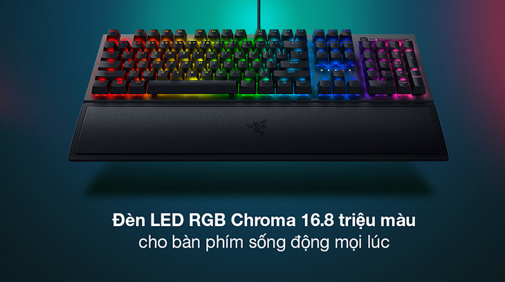 Bàn Phím Cơ Có Dây Gaming Razer BlackWidow V3 sở hữu đèn LED RBG Chroma 16.8 triệu màu