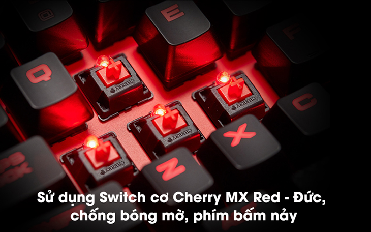 Bàn Phím Cơ Có Dây Gaming Corsair K63 Compact Mechanical Đen sử dụng Switch cơ Cherry MX Red cho độ đàn hồi và nẩy cao