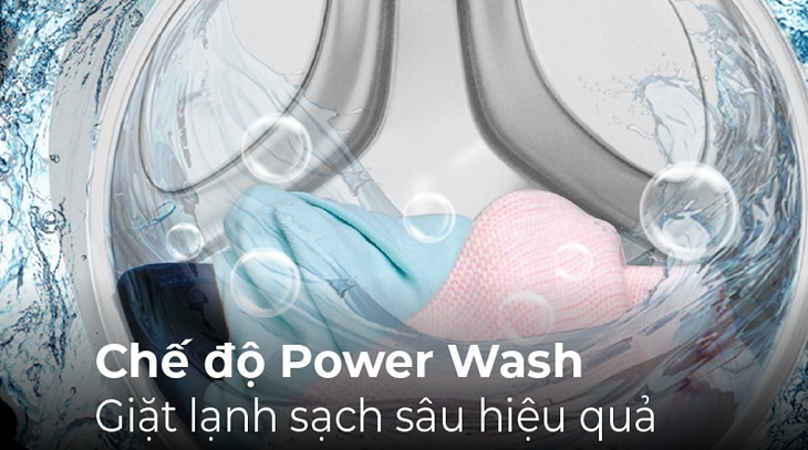 Vì sao nên chọn mua máy giặt lồng ngang Casper Inverter cho gia đình? > Giặt lạnh sạch sâu hiệu quả nhờ chế độ giặt Power Wash