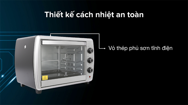 Lò nướng Electrolux EOT38MXC 38 lít sở hữu vỏ thép phủ sơn tĩnh điện 