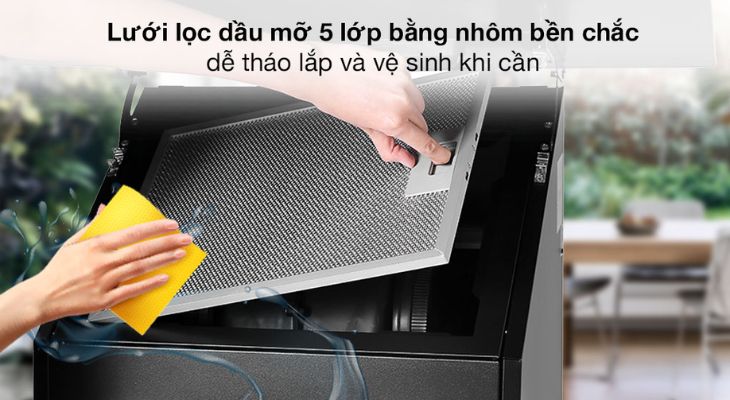 Máy hút mùi áp tường Kangaroo KG1361 trang bị lưới lọc được bằng nhôm không gỉ 5 lớp