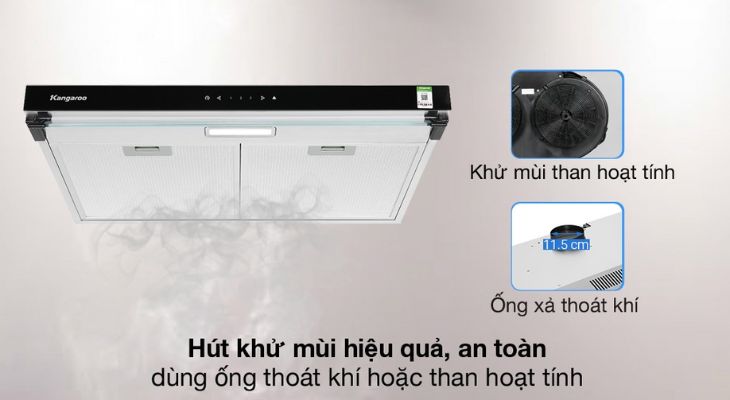 Máy hút mùi áp tường Kangaroo KG70RS trang bị bộ lọc than hoạt tính lọc mùi tốt