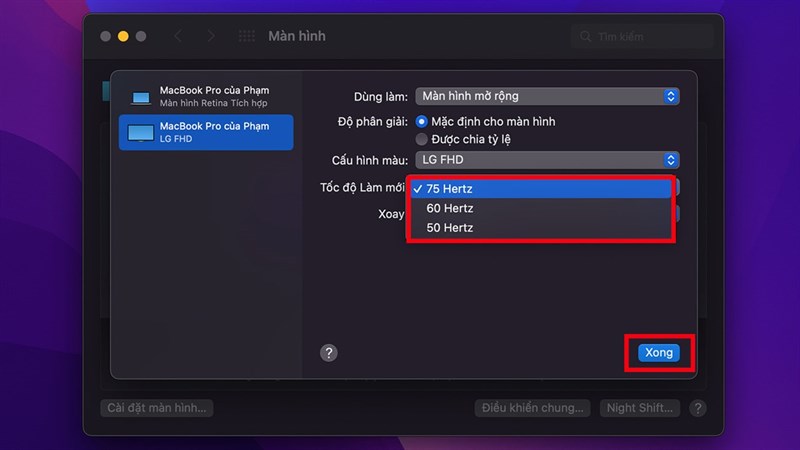 Cách thay đổi tần số quét trên MacBook