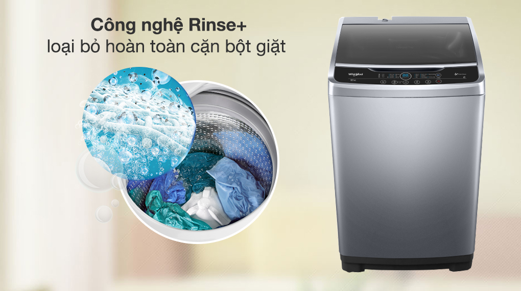 7 lý do do nên mua máy giặt cửa trên Whirlpool cho gia đình > Máy giặt Whirlpool 8.5 kg VWVC8502FS có công nghệ Rinse+