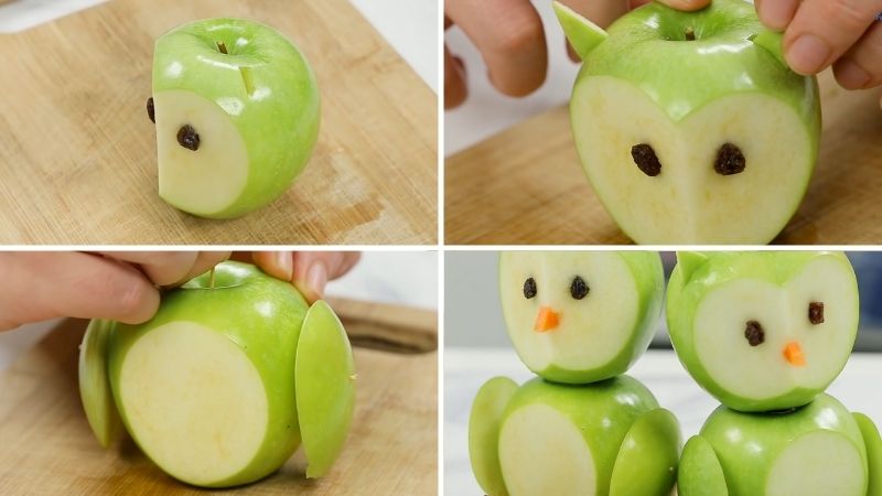 Tạo hình con cú bằng quả táo
