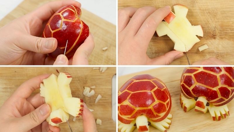Tạo hình con rùa bằng quả táo