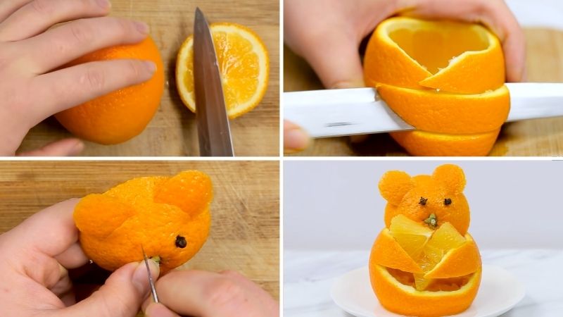Tạo hình chú gấu từ quả cam