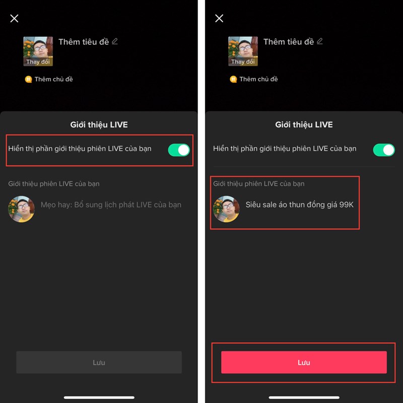 Cách bật mô tả LIVE TikTok