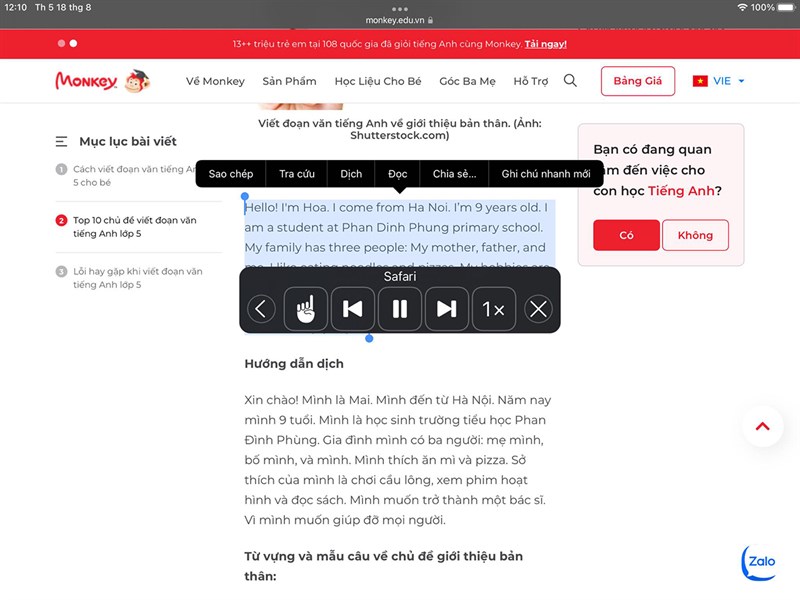 Cách cài đặt tự động đọc văn bản trên màn hình iPad Cách cài đặt tự động đọc văn bản trên màn hình iPad