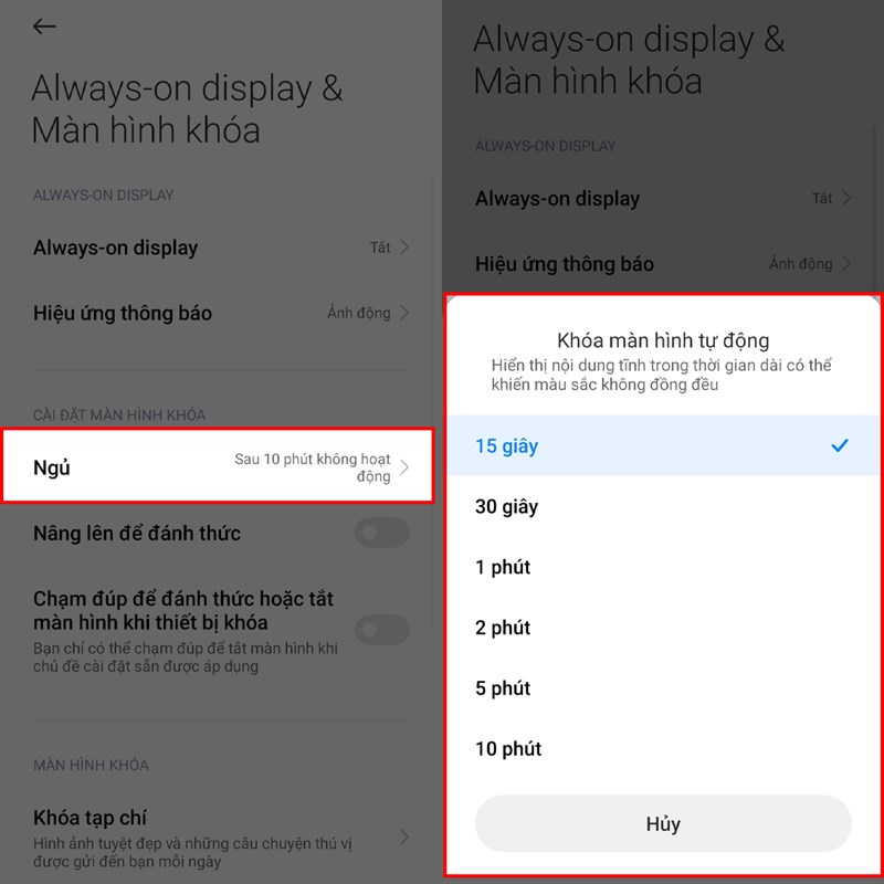Cách tiết kiệm pin trên MIUI 13: đặt thời gian tự động tắt màn hình là 15 giây