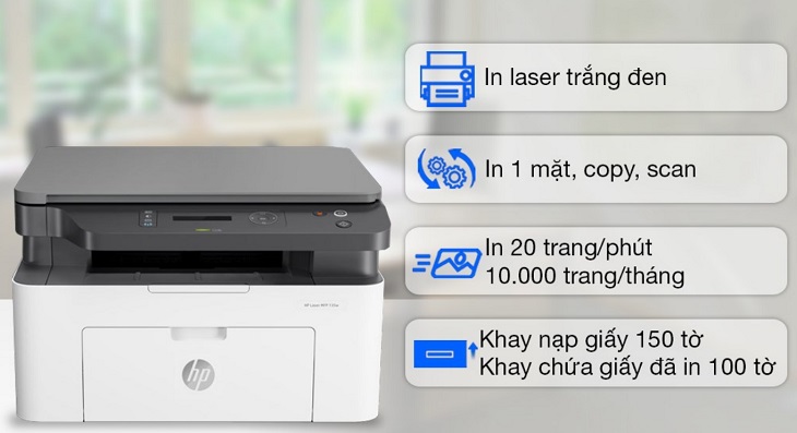 Máy in HP Laser Trắng đen đa năng In scan copy LaserJet 135a (4ZB82A) là mẫu máy in HP được ưa chuộng hiện nay