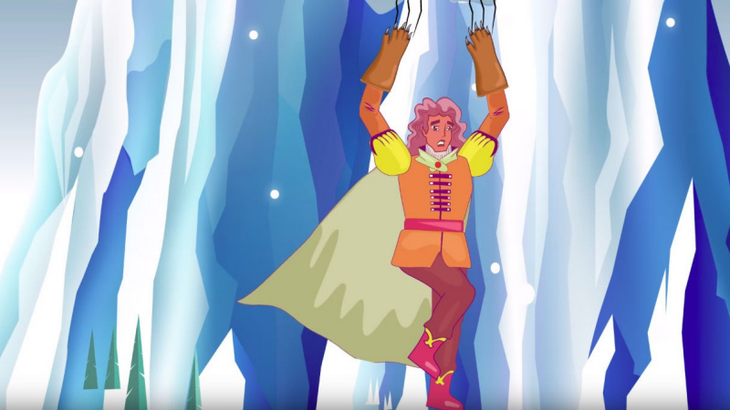 Chàng hoàng tử cố gắng leo lên núi băng để cứu công chúa