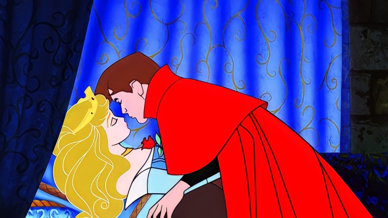 Chàng hoàng tử đặt một nụ hôn lên môi nàng công chúa