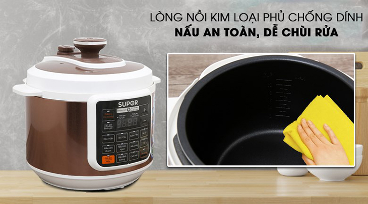 Lòng nồi được sản xuất từ kim loại hoặc hợp kim nhôm phủ men chống dính