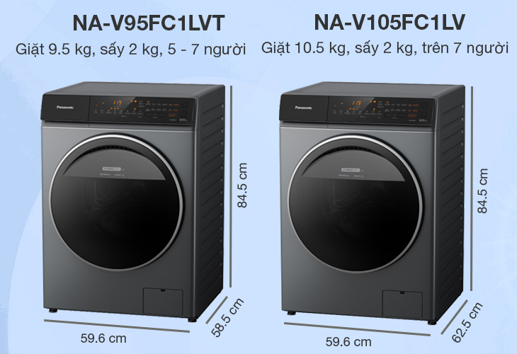 Đánh giá chi tiết máy giặt Panasonic có sấy tiện ích 2kg dòng FC mới năm 2022 > Tổng quan kích thước máy giặt Panasonic dòng FC