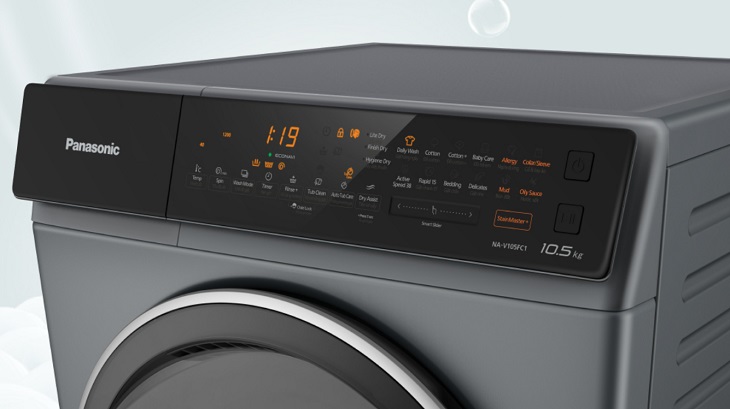 Đánh giá chi tiết máy giặt Panasonic có sấy tiện ích 2kg dòng FC mới năm 2022 > Bảng điều khiển cảm ứng của máy giặt Panasonic cửa trước dòng FC model 
