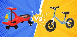 Nên mua xe lắc hay xe chòi chân cho bé? So sánh xe lắc và xe chòi chân