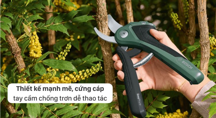 Kéo cắt cành dùng pin Bosch có thiết kế chắc chắn, gọn nhẹ