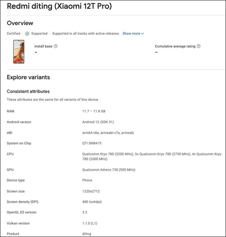 Xiaomi 12T Pro đạt chứng nhận Google Play Console Xiaomi 12T Pro đạt chứng nhận Google Play Console