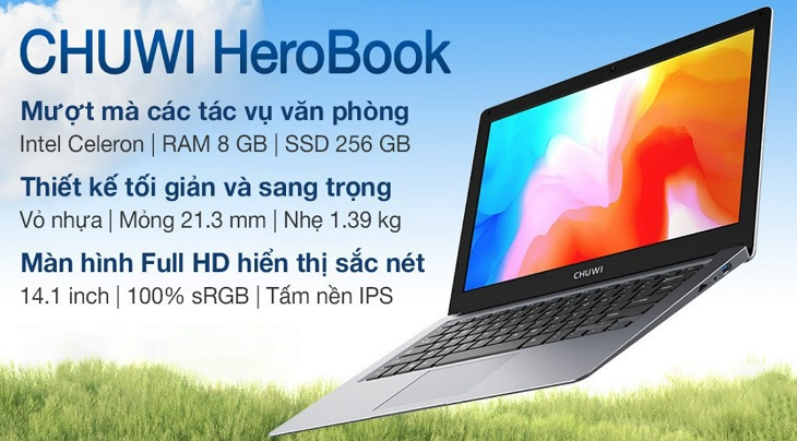 Laptop CHUWI HeroBook Pro N4020/8GB/256GB/Win10 đáp ứng khả năng sử dụng nhiều giờ liền, phục vụ tốt cho việc học và công việc