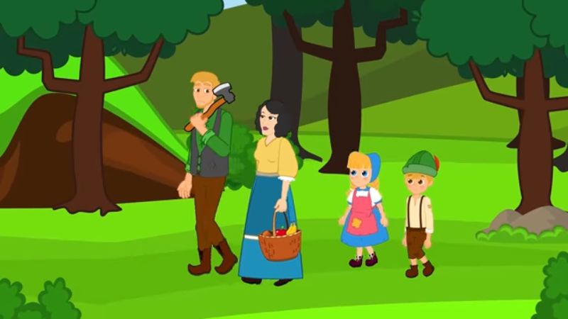 Người tiều phu và vợ kế đem bỏ Hansel và Gretel vào rừng