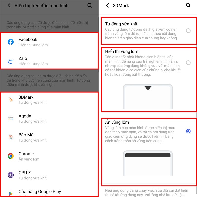 Cách ẩn giọt nước theo ứng dụng trên điện thoại Vivo