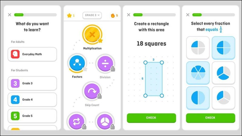 Giao diện ứng dụng Duolingo Math