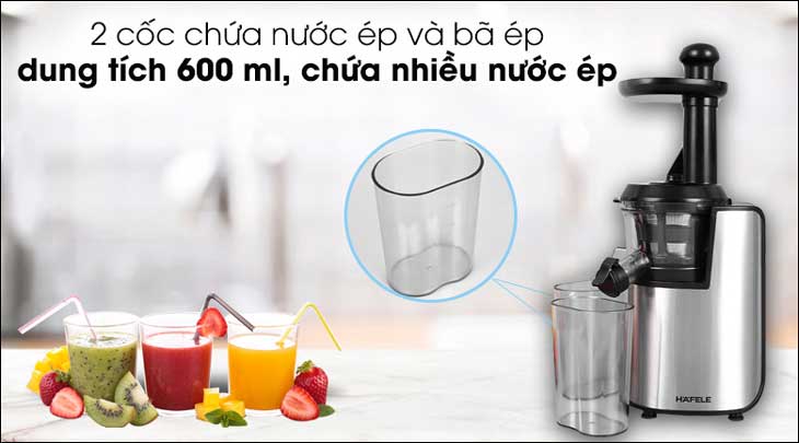 Máy ép chậm Hafele GS-133 (535.43.811) sở hữu cốc chứa nước ép và cốc chứa bã dung tích 600 ml