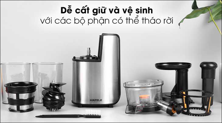 Các bộ phận của máy ép chậm Hafele GS-133 (535.43.811) có thể dễ dàng tháo lắp để vệ sinh