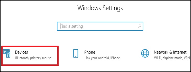 Bước 2: Trong cửa sổ Settings hiển thị, nhấn chọn mục Devices