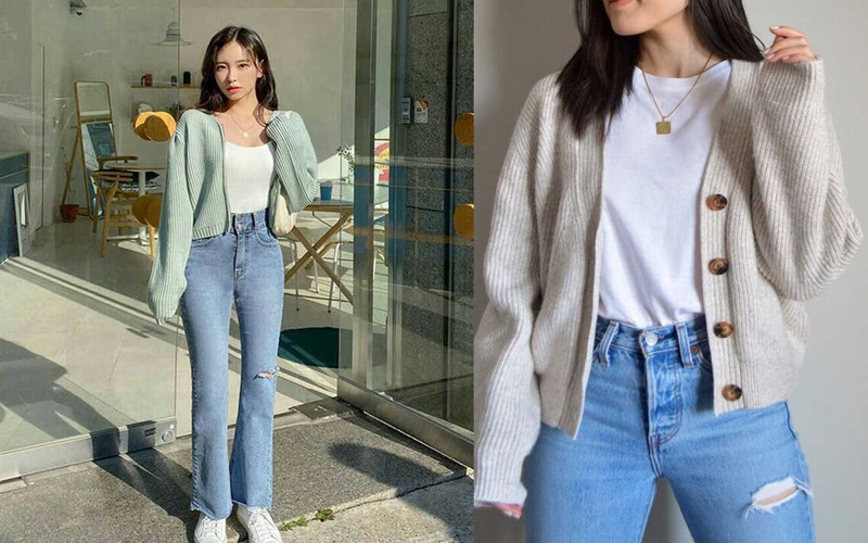 Cardigan sẽ trở nên mạnh mẽ hơn nếu mix cùng một chiếc quần jean