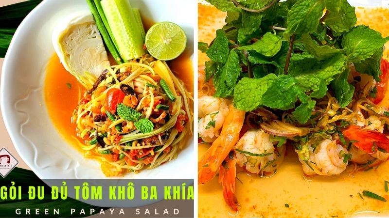 Gỏi đu đủ tôm khô ba khía và gỏi tôm đặc trưng của nhà hàng